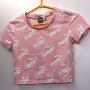 Puma Pink Cropped T-Shirt Small Logo All over